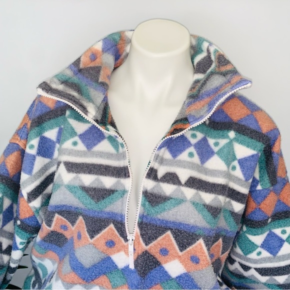 v i n t a g e :: Retro Oversized Aztec Fleece Jacket Pullover - Picture 2 of 9